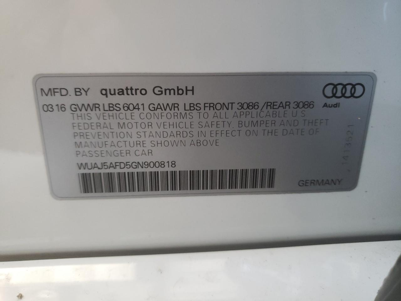 Photo 10 from auction – 2016 AUDI S8 PLUS QU with VIN WUAJ5AFD5GN900818