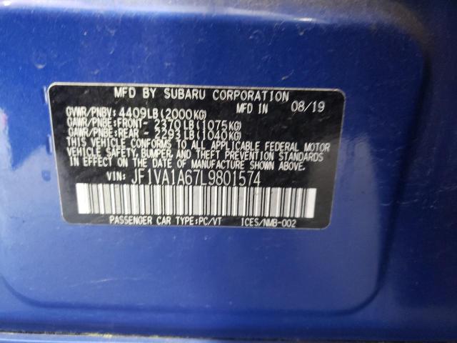 Photo 10 from auction – 2020 SUBARU WRX with VIN JF1VA1A67L9801574