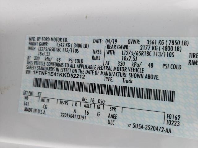 Photo 10 from auction – 2019 FORD F150 with VIN 1FTNF1E41KKD52212