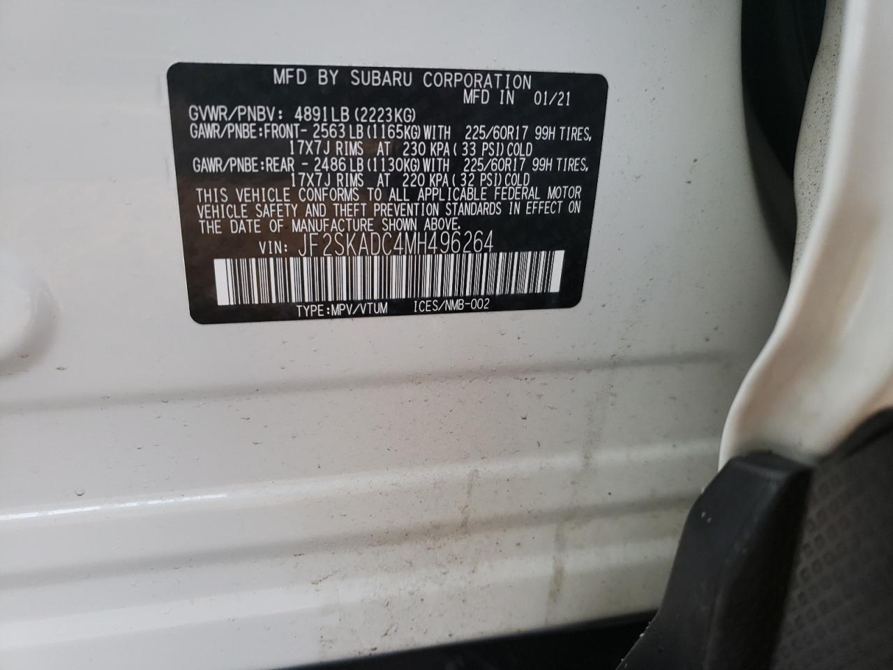 Photo 10 from auction – 2021 SUBARU FORESTER with VIN JF2SKADC4MH496264