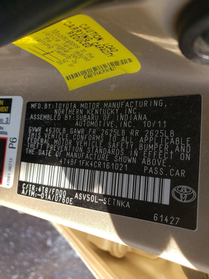Photo 10 from auction – 2012 TOYOTA CAMRY BASE with VIN 4T4BF1FK4CR161021