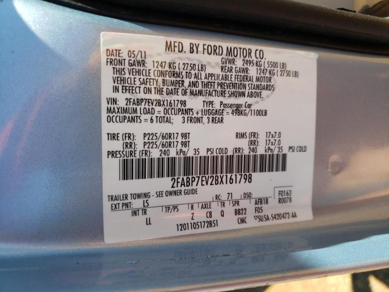 Photo 10 from auction – 2011 FORD CROWN VICT with VIN 2FABP7EV2BX161798
