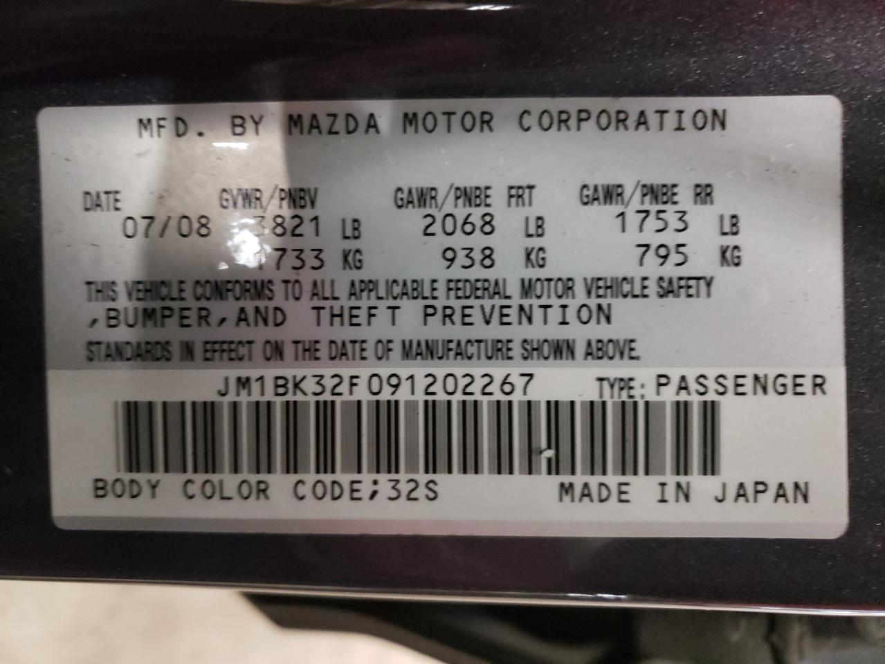 Photo 10 from auction – 2009 MAZDA MAZDA 3 with VIN JM1BK32F091202267