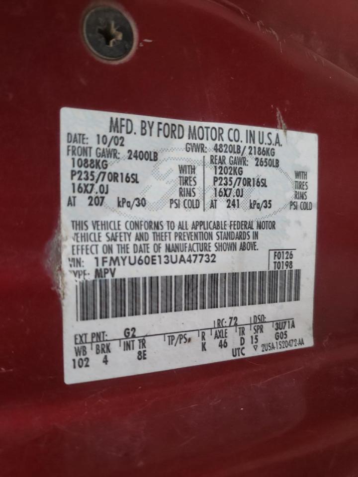 Photo 10 from auction – 2003 FORD EXPLORER S with VIN 1FMYU60E13UA47732