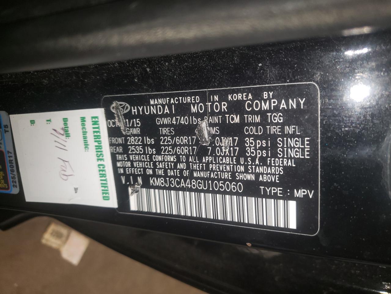 Photo 10 from auction – 2016 HYUNDAI TUCSON LIM with VIN KM8J3CA48GU105060