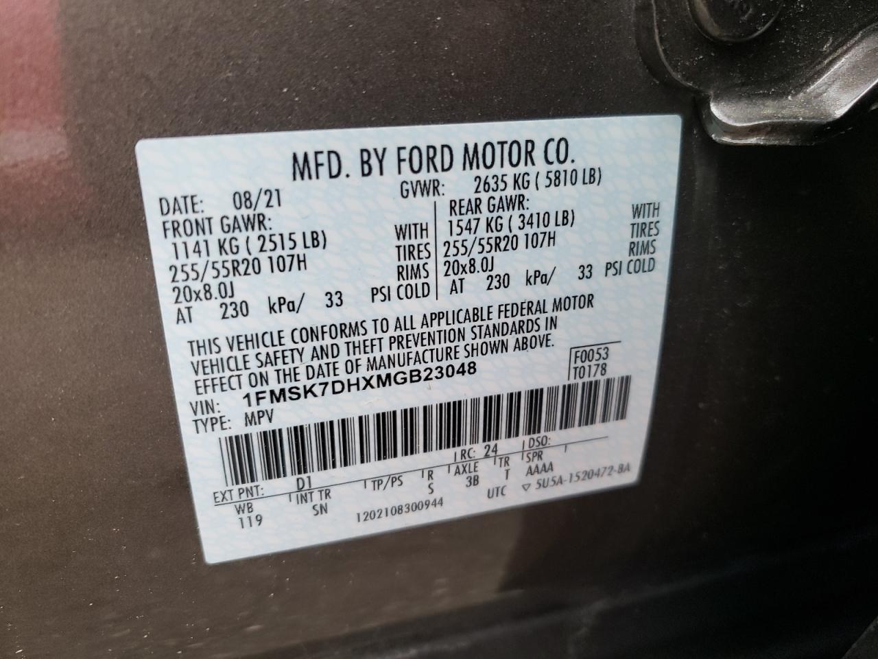 Zdjęcie 10 z aukcji – 2021 FORD EXPLORER X z VIN 1FMSK7DHXMGB23048