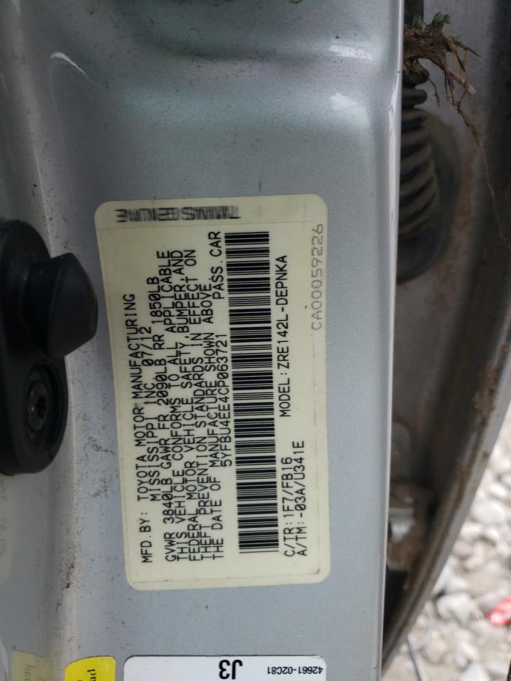Photo 10 from auction – 2012 TOYOTA COR with VIN 5YFBU4EE4CP063721
