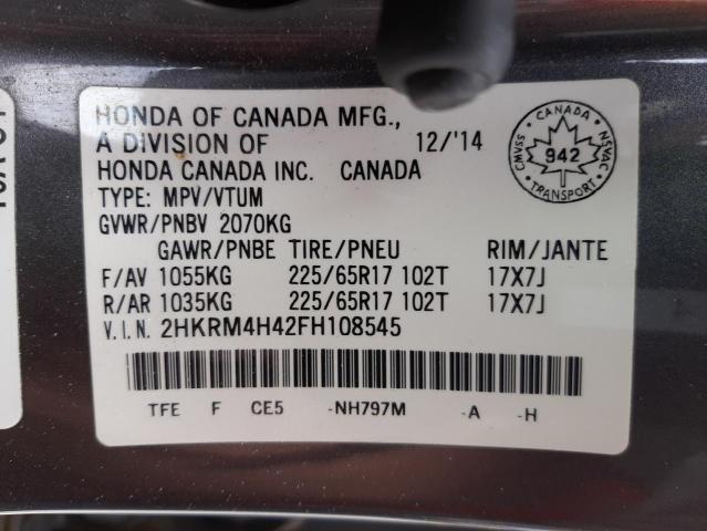 Photo 10 from auction – 2015 HONDA CR-V SE with VIN 2HKRM4H42FH108545
