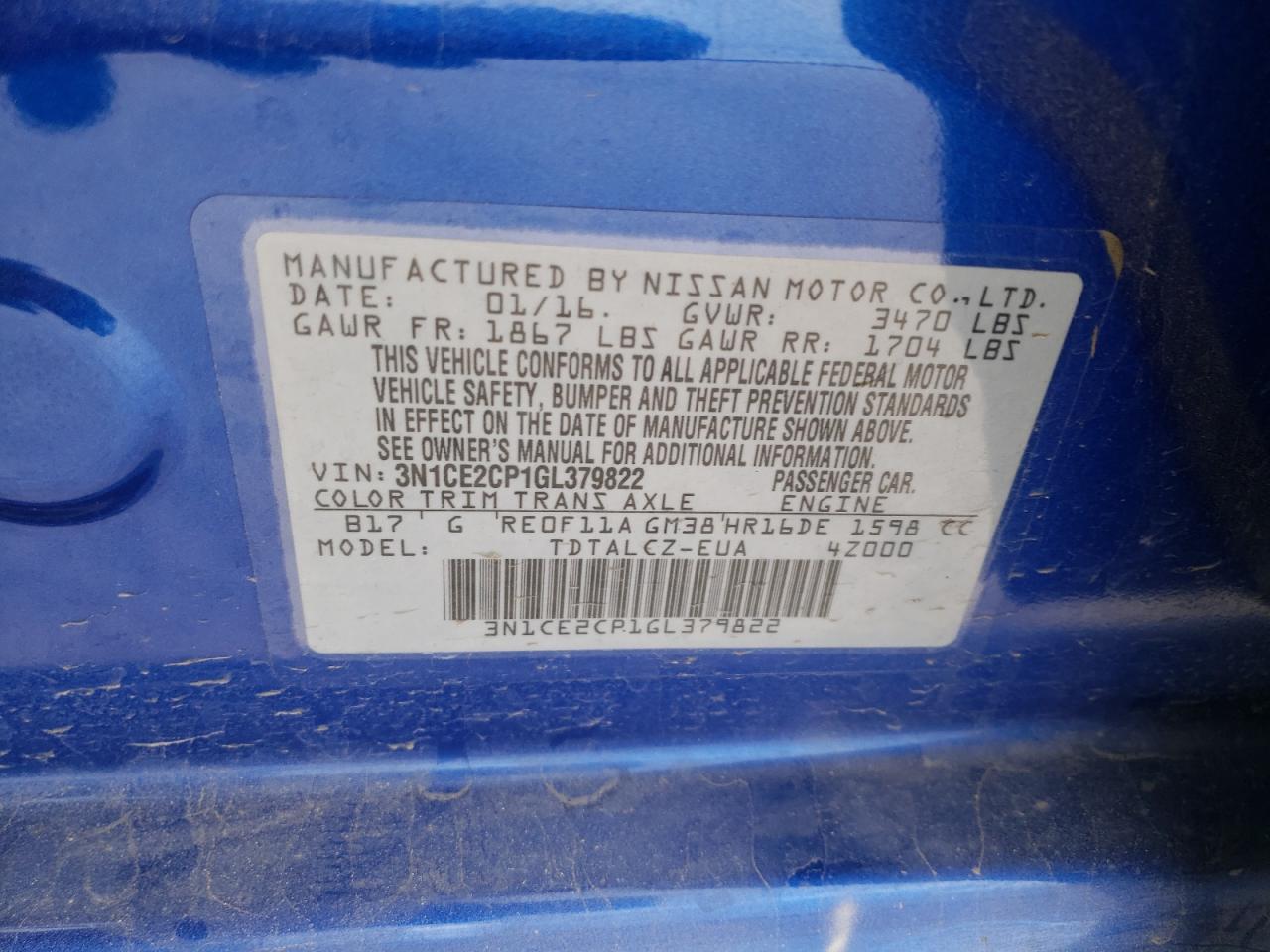 Photo 10 from auction – 2016 NISSAN VERSA NOTE with VIN 3N1CE2CP1GL379822