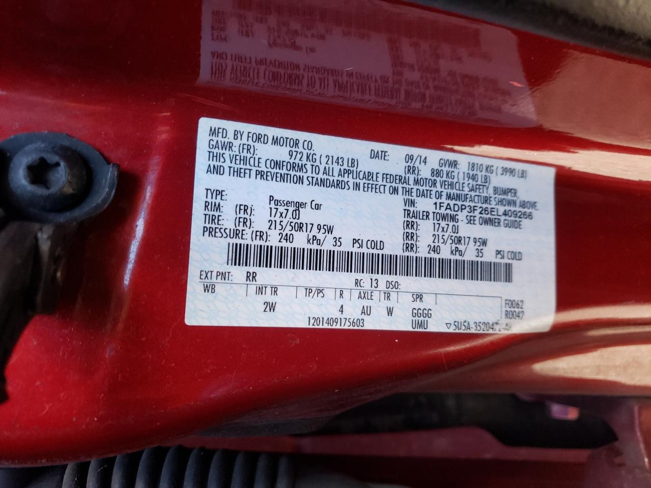 Photo 10 from auction – 2014 FORD FOCUS SE with VIN 1FADP3F26EL409266