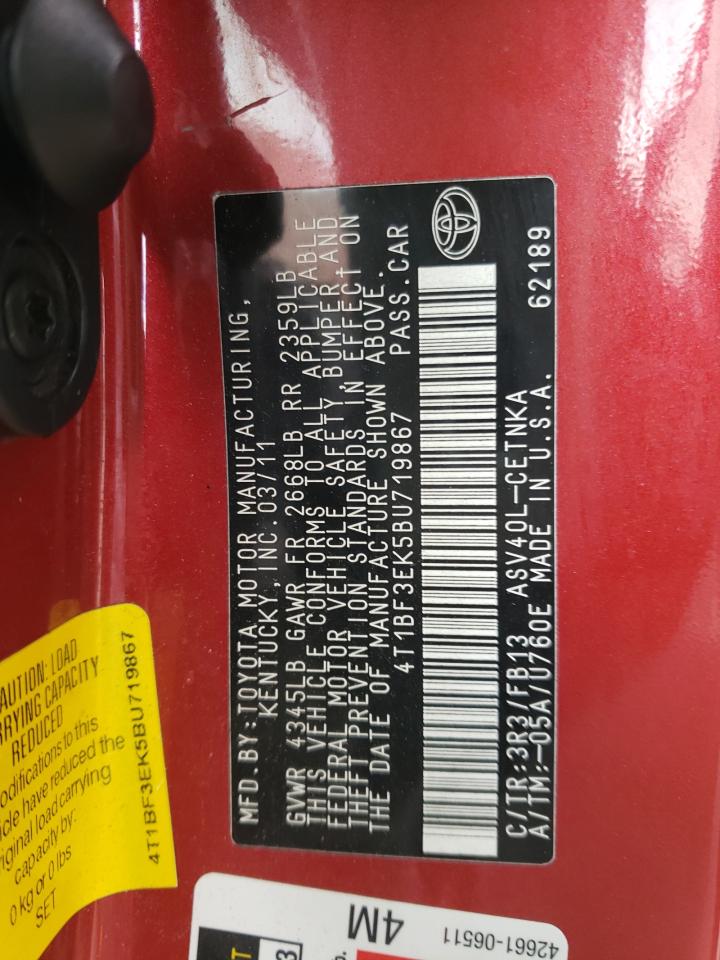Photo 10 from auction – 2011 TOYOTA CAMRY BASE with VIN 4T1BF3EK5BU719867