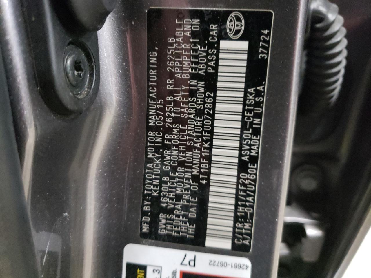 Photo 10 from auction – 2015 TOYOTA CAMRY LE with VIN 4T1BF1FK1FU072862