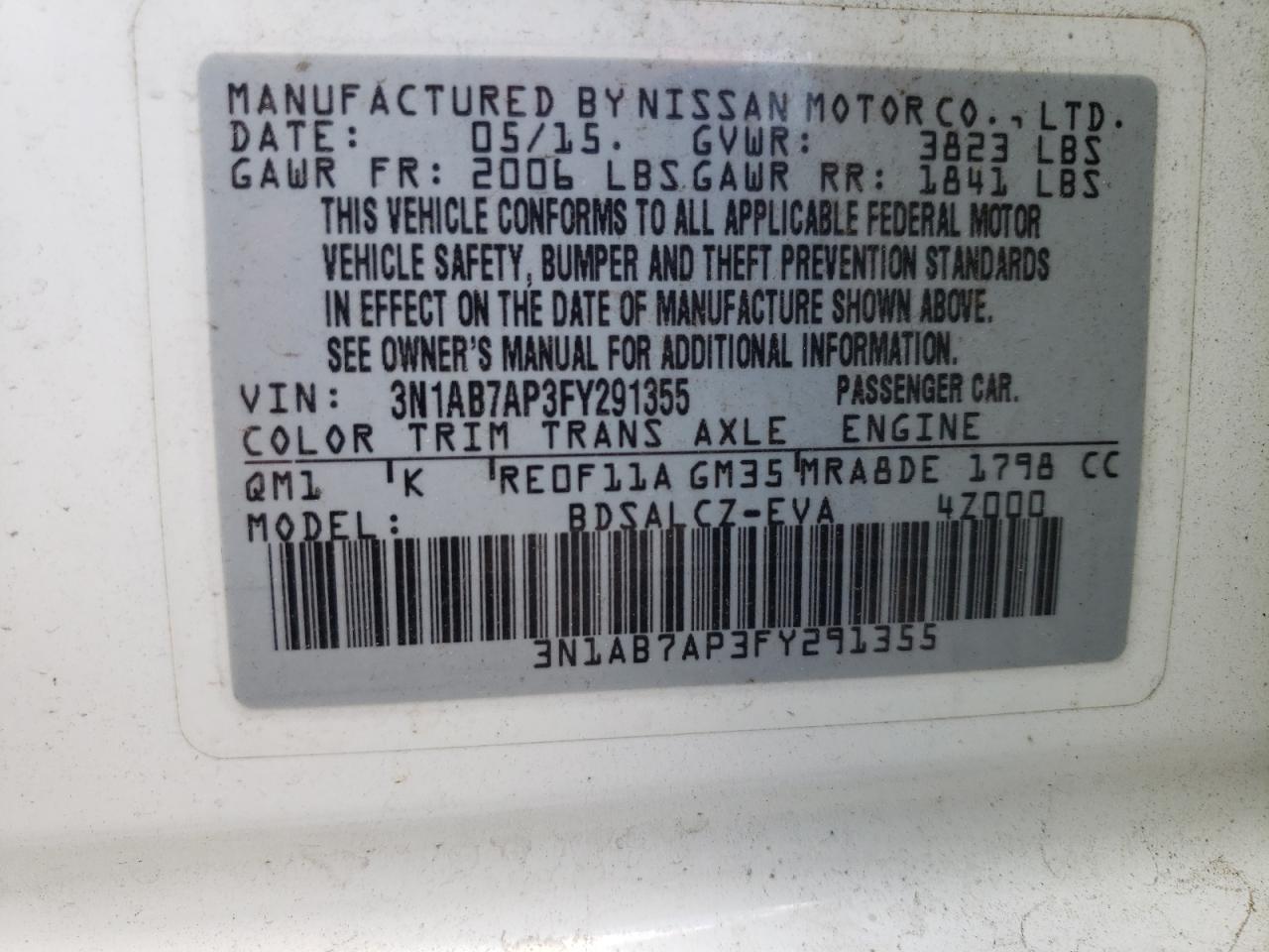 Photo 10 from auction – 2015 NISSAN SENTRA S with VIN 3N1AB7AP3FY291355