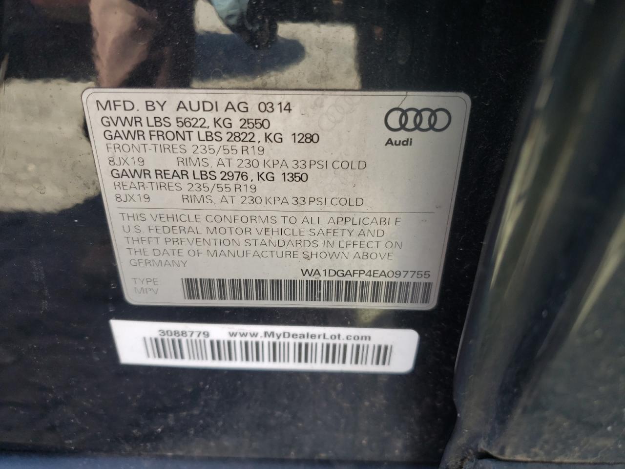 Photo 10 from auction – 2014 AUDI Q5 PREMIUM with VIN WA1DGAFP4EA097755
