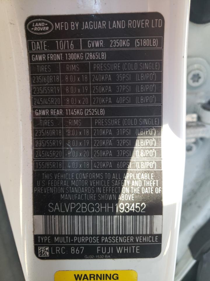 Photo 10 from auction – 2017 LAND ROVER RANGE ROVE with VIN SALVP2BG3HH193452