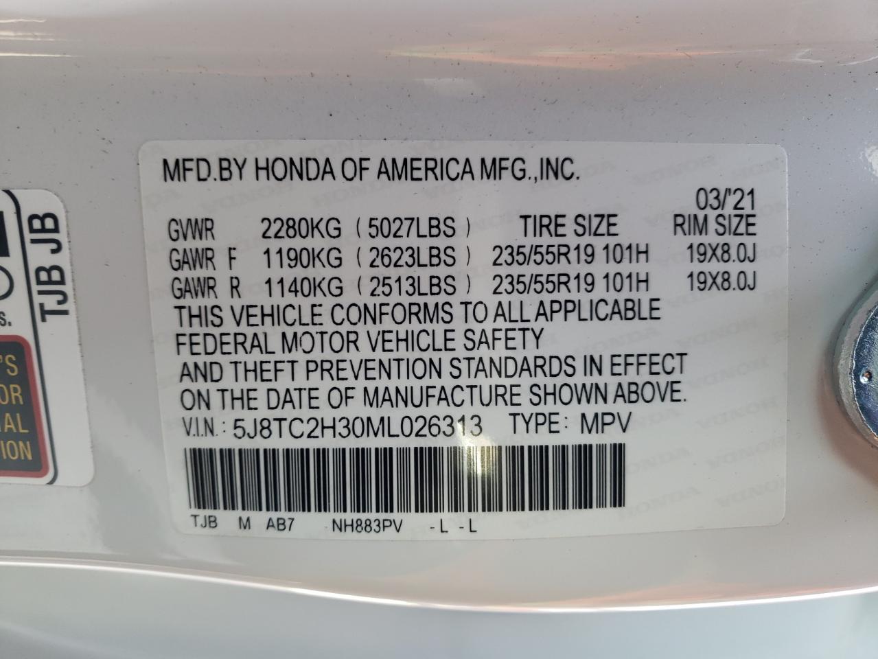 Photo 10 from auction – 2021 ACURA RDX with VIN 5J8TC2H30ML026313