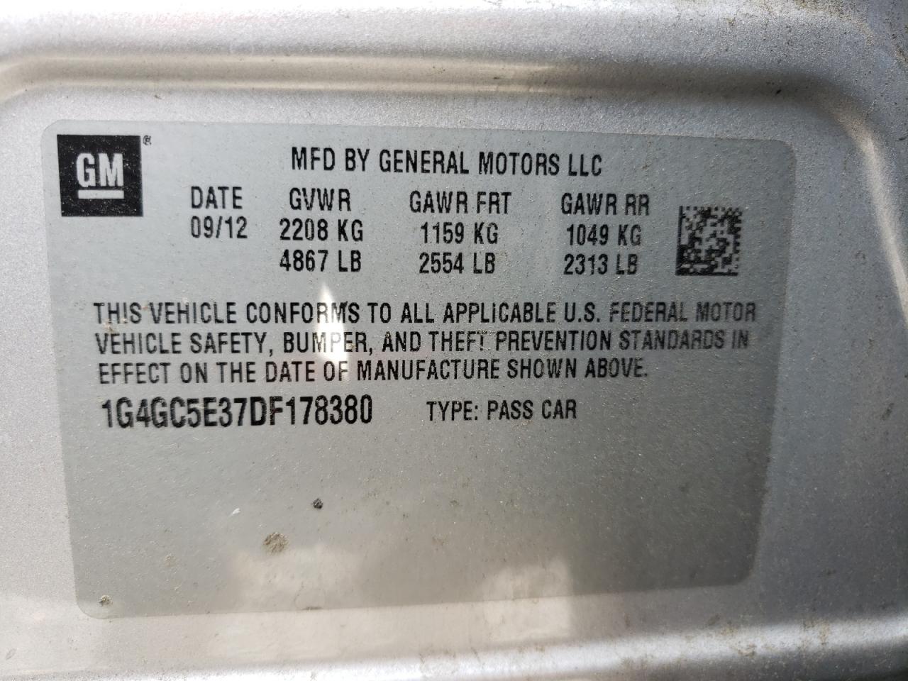 Фото 10 с аукциона – 2013 BUICK LACROSSE с VIN 1G4GC5E37DF178380