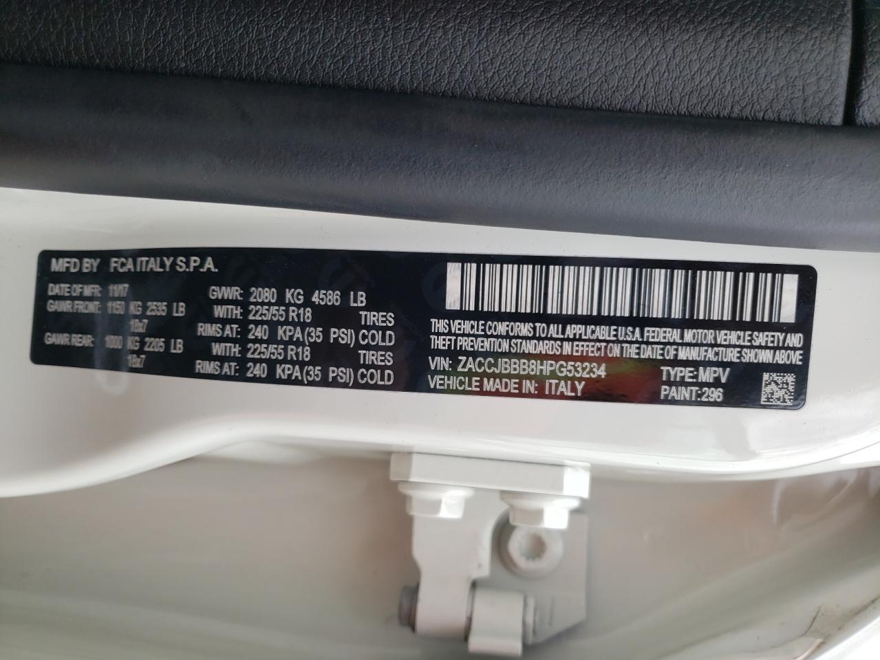 Photo 10 from auction – 2017 JEEP RENEGADE L with VIN ZACCJBBB8HPG53234