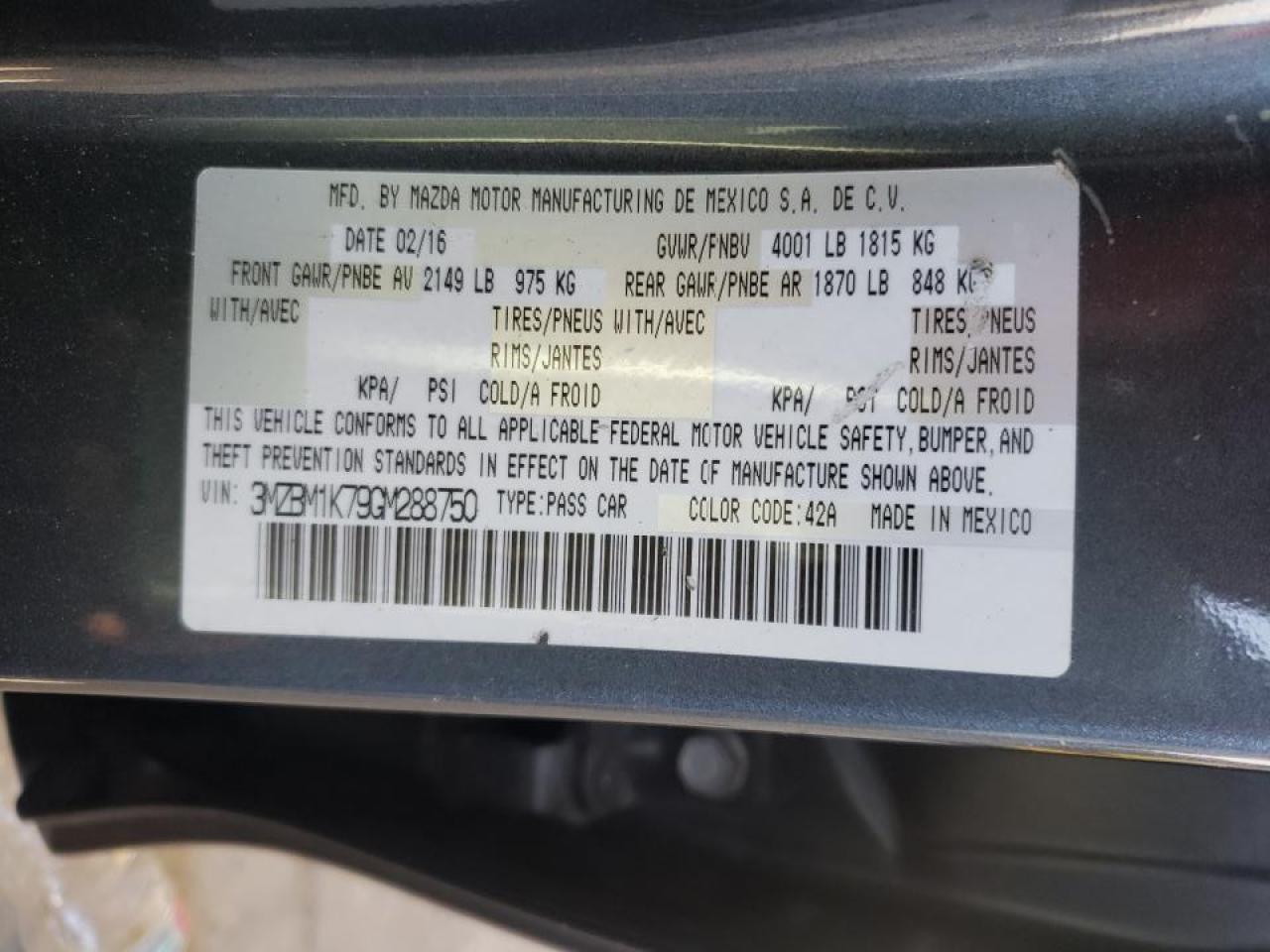 Photo 10 from auction – 2016 MAZDA 3 SPORT with VIN 3MZBM1K79GM288750