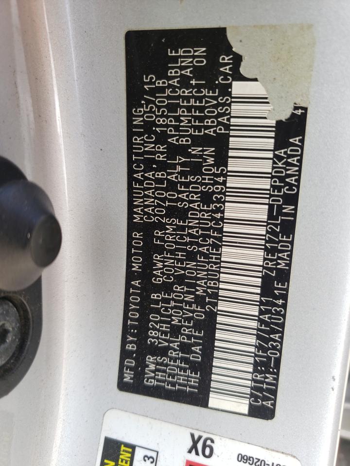 Photo 10 from auction – 2015 TOYOTA COROLLA L with VIN 2T1BURHE7FC433945