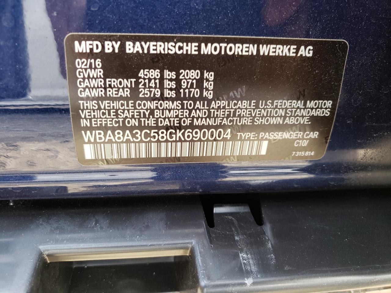 Photo 10 from auction – 2016 BMW 320 XI with VIN WBA8A3C58GK690004