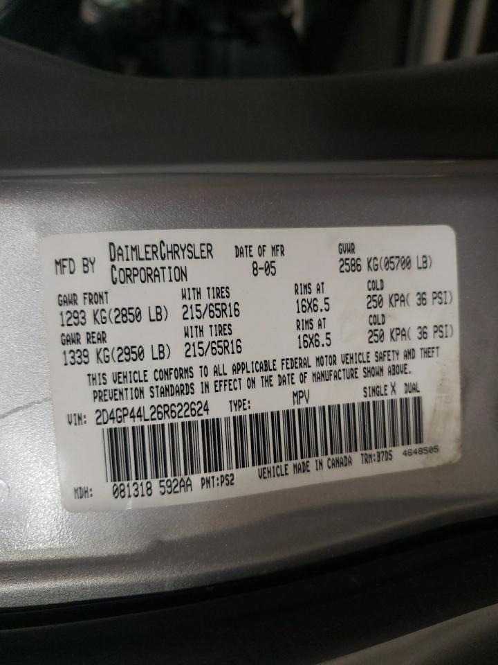 Photo 10 from auction – 2006 DODGE GRAND CARA with VIN 2D4GP44L26R622624