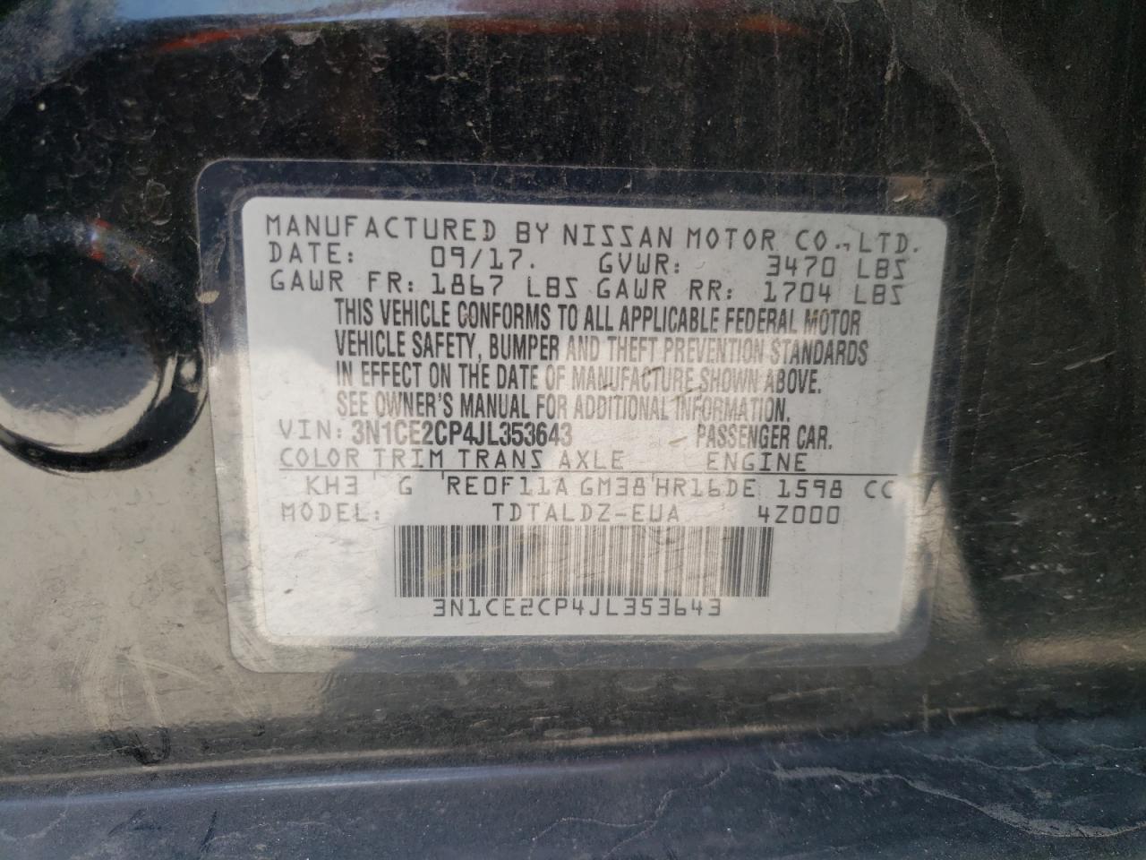 Photo 10 from auction – 2018 NISSAN VERSA NOTE with VIN 3N1CE2CP4JL353643