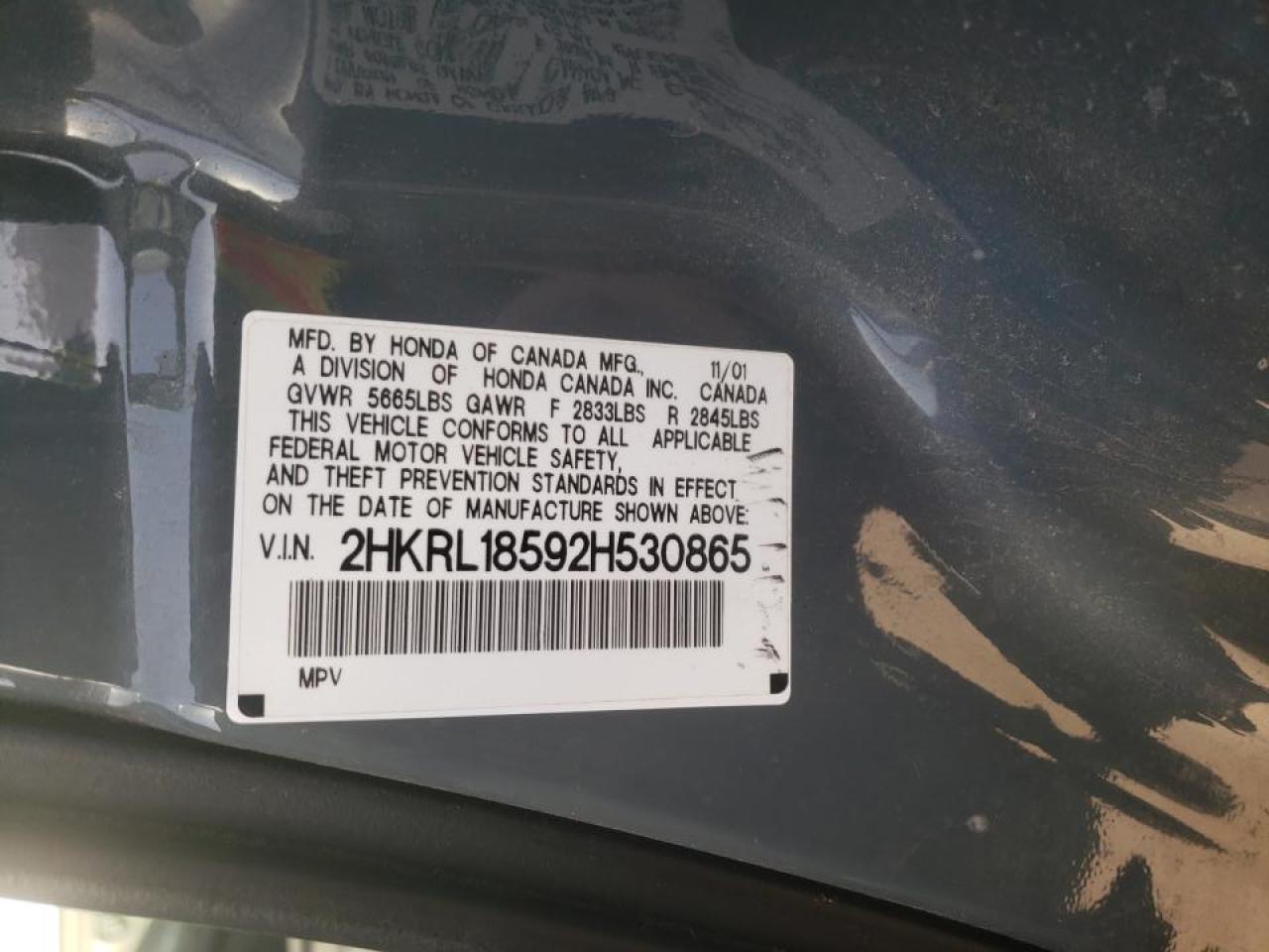 Photo 10 from auction – 2002 HONDA ODYSSEY with VIN 2HKRL18592H530865