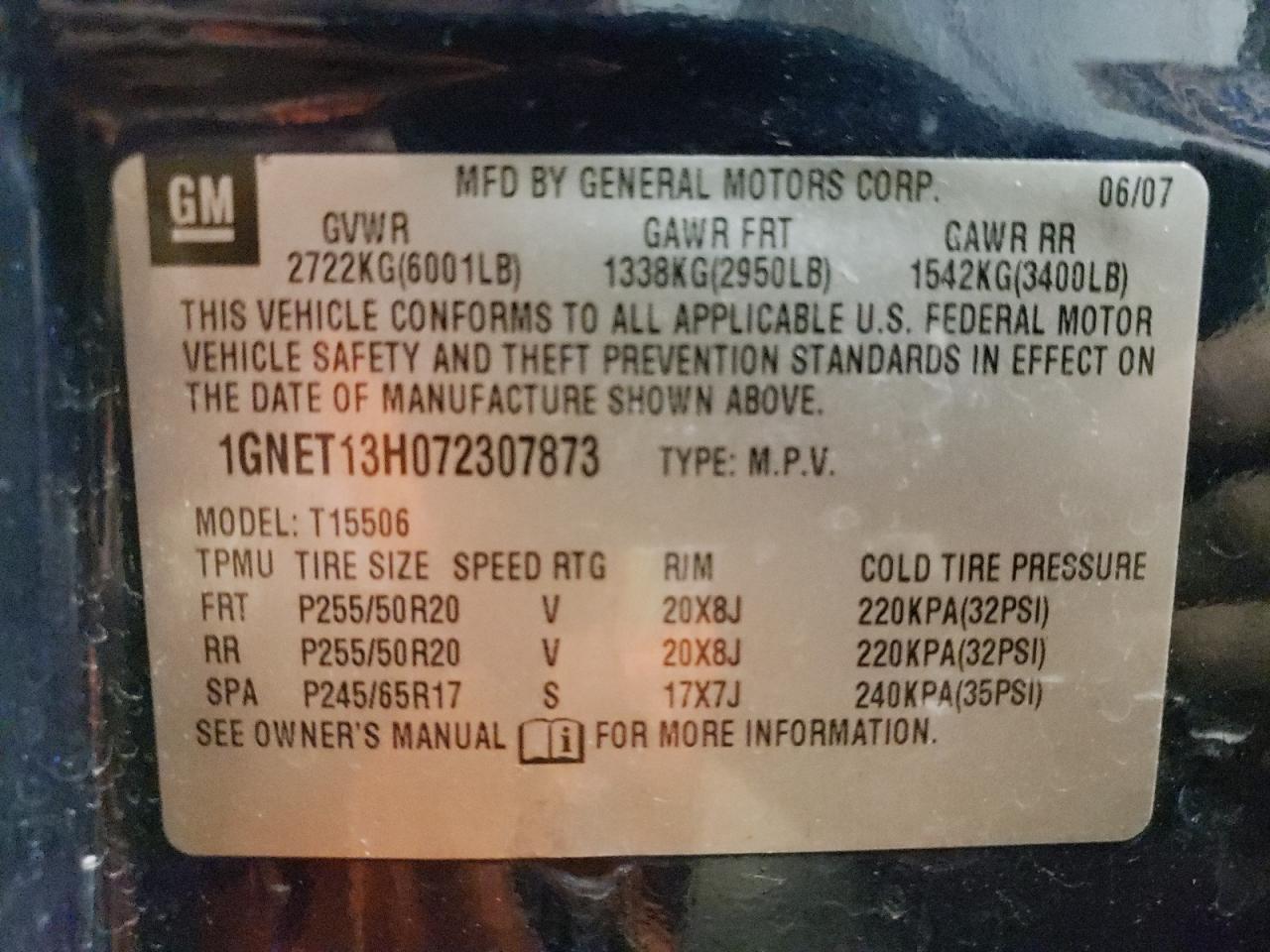 Photo 10 from auction – 2007 CHEVROLET TRAILBLAZE with VIN 1GNET13H072307873