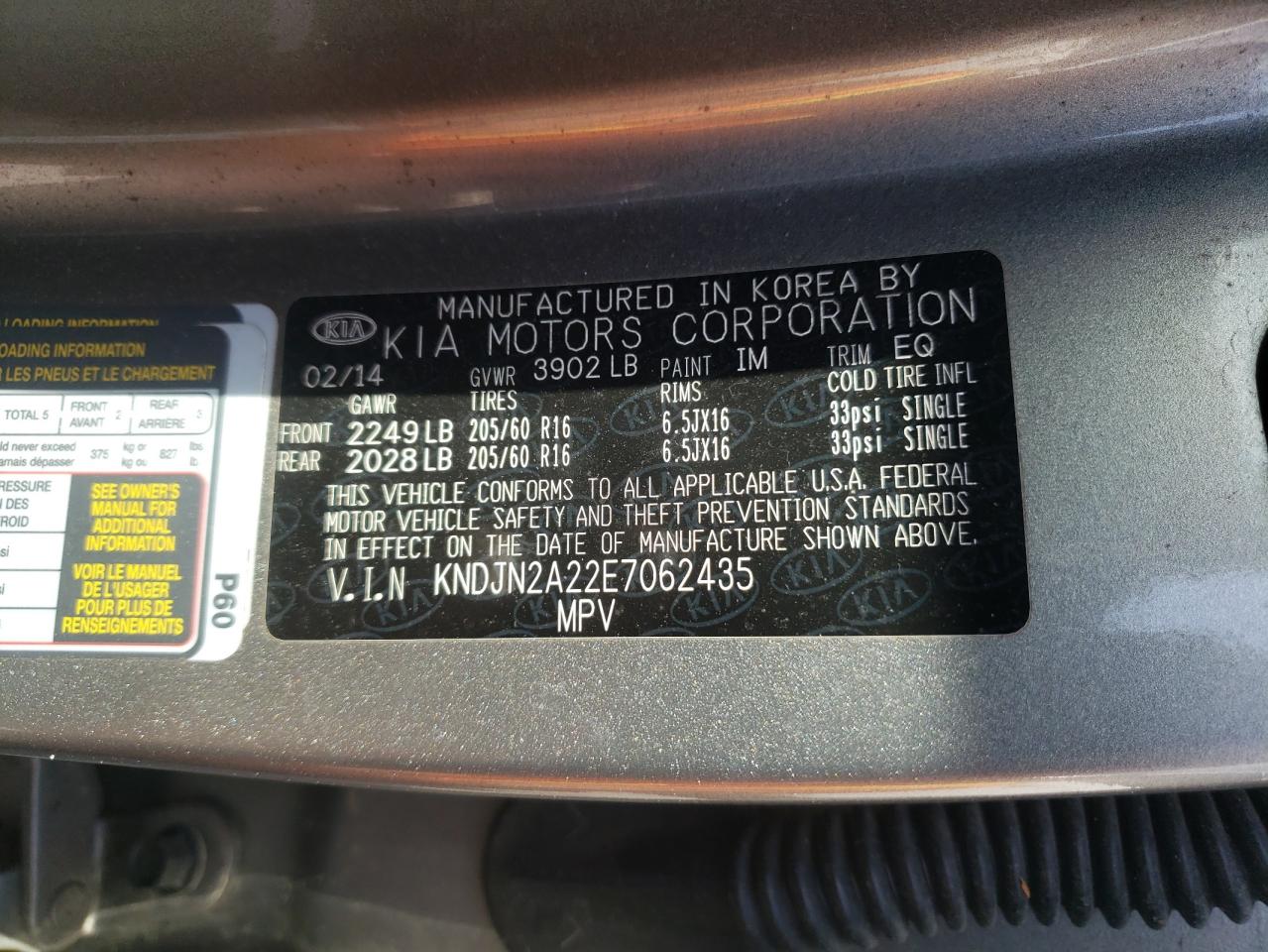 Photo 10 from auction – 2014 KIA SOUL with VIN KNDJN2A22E7062435