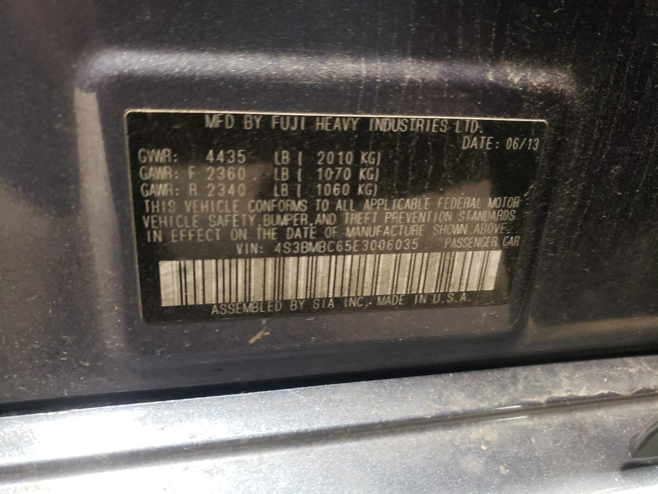 Photo 10 from auction – 2014 SUBARU LEGACY 2.5 with VIN 4S3BMBC65E3006035