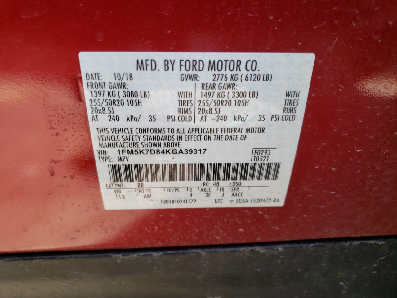 Photo 10 from auction – 2019 FORD EXPLORER X with VIN 1FM5K7D84KGA39317
