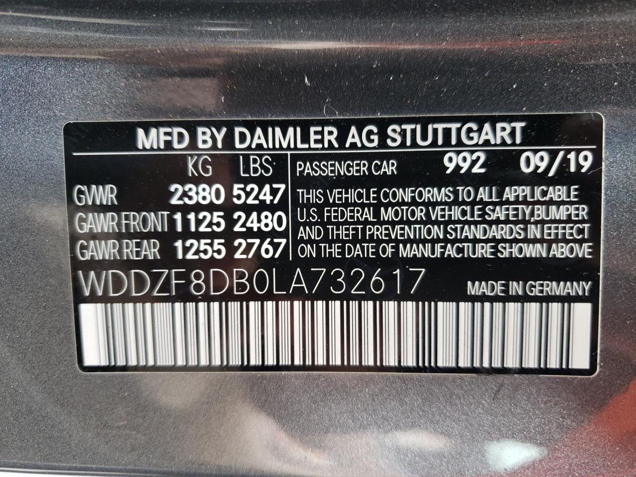 Photo 10 from auction – 2020 MERCEDES-BENZ E 350 with VIN WDDZF8DB0LA732617