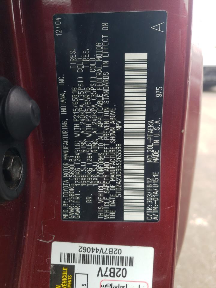 Photo 10 from auction – 2005 TOYOTA SIENNA CE with VIN 5TDZA23C95S265588