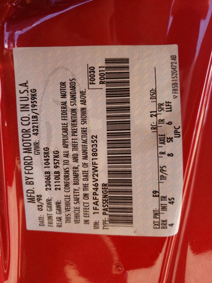Photo 10 from auction – 1998 FORD MUSTANG CO with VIN 1FAFP46V2WF180352