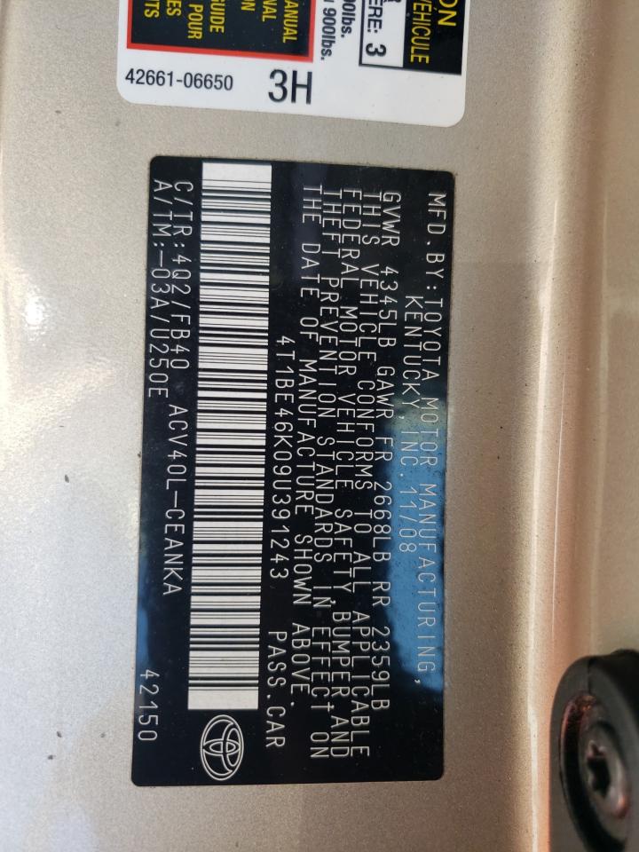 Photo 10 from auction – 2009 TOYOTA CAMRY BASE with VIN 4T1BE46K09U391243