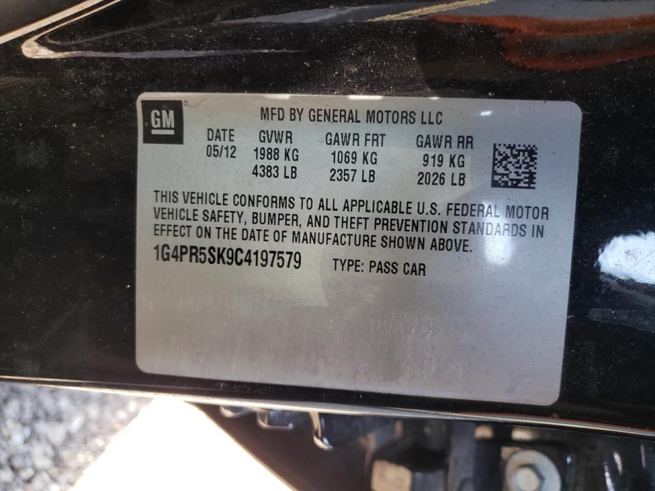 Photo 10 from auction – 2012 BUICK VERANO CON with VIN 1G4PR5SK9C4197579