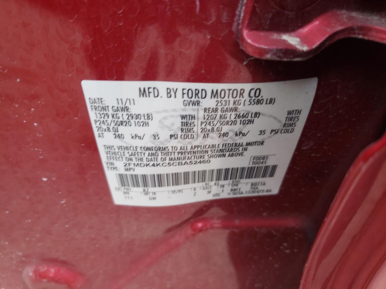 Photo 10 from auction – 2012 FORD EDGE LIMIT with VIN 2FMDK4KC5CBA52460