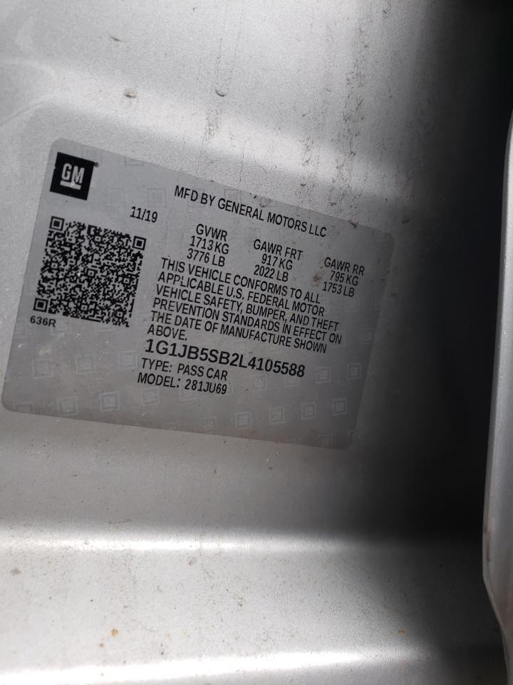 Photo 10 from auction – 2020 CHEVROLET SONIC LS with VIN 1G1JB5SB2L4105588