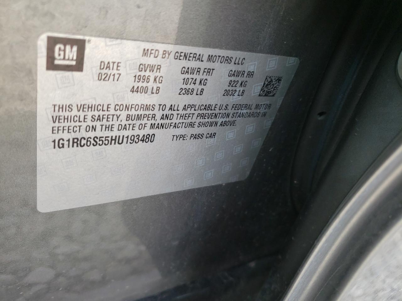 Photo 10 from auction – 2017 CHEVROLET VOLT LT with VIN 1G1RC6S55HU193480
