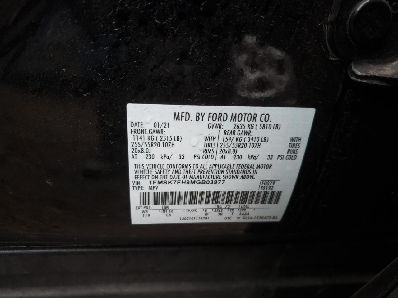 Photo 10 from auction – 2021 FORD EXPLORER L with VIN 1FMSK7FH8MGB03877
