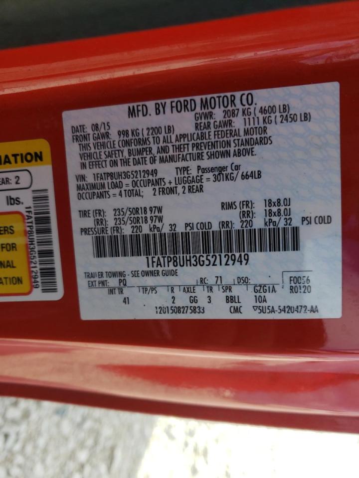 Photo 10 from auction – 2016 FORD MUSTANG with VIN 1FATP8UH3G5212949