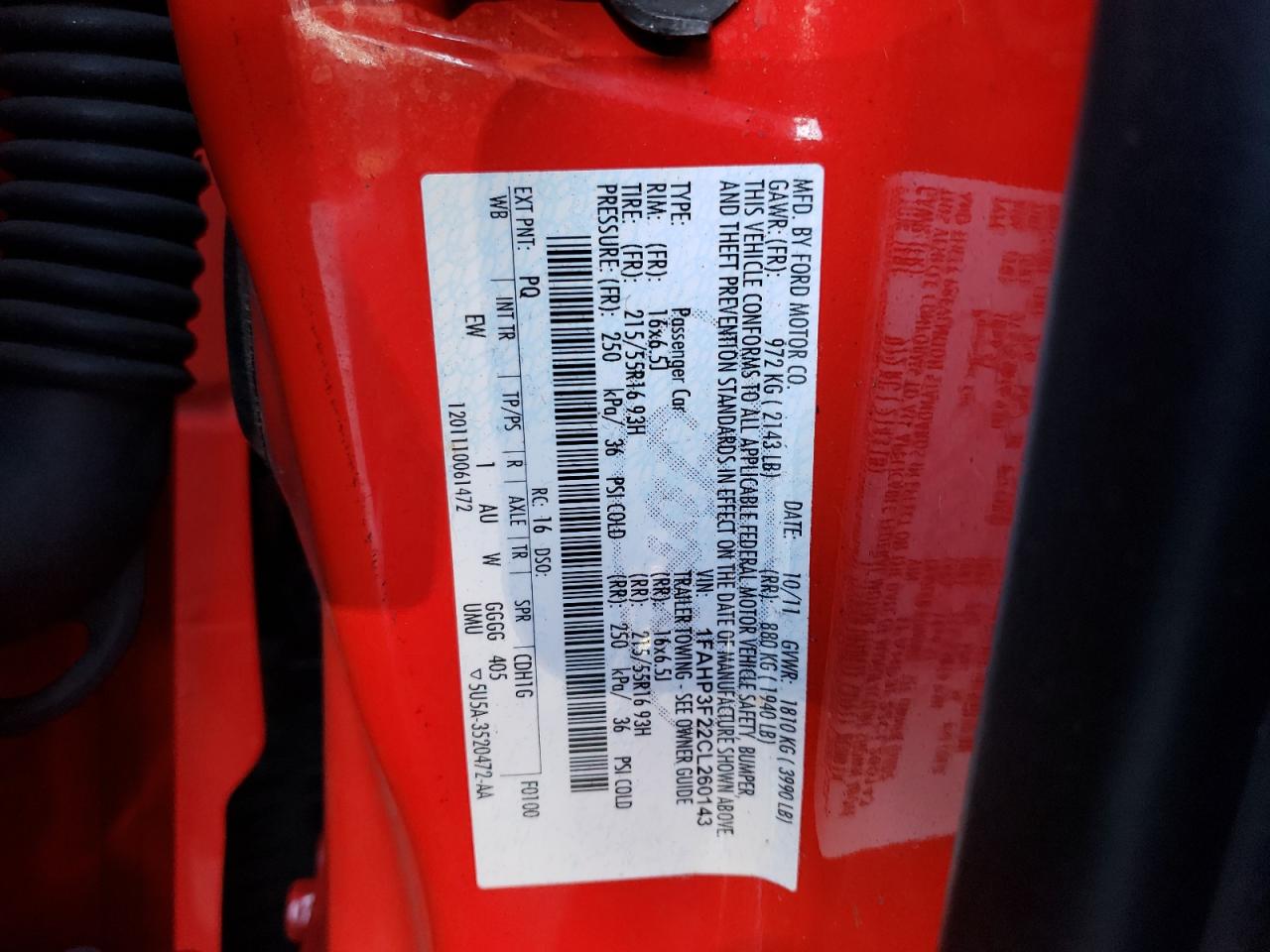 Photo 10 from auction – 2012 FORD FOCUS SE with VIN 1FAHP3F22CL260143