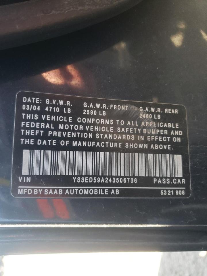 Photo 10 from auction – 2004 SAAB 9-5 ARC with VIN YS3ED59A243506736
