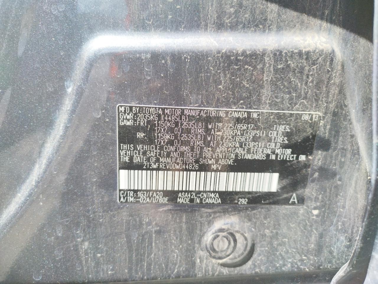 Photo 10 from auction – 2013 TOYOTA RAV4 XLE with VIN 2T3WFREV0DW044826