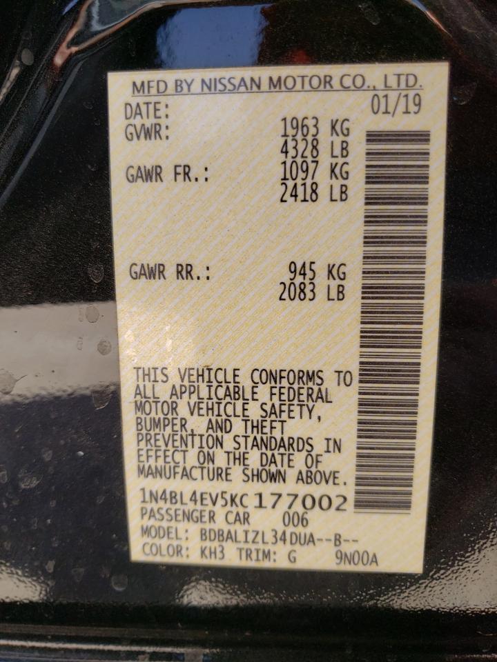 Photo 10 from auction – 2019 NISSAN ALTIMA with VIN 1N4BL4EV5KC177002