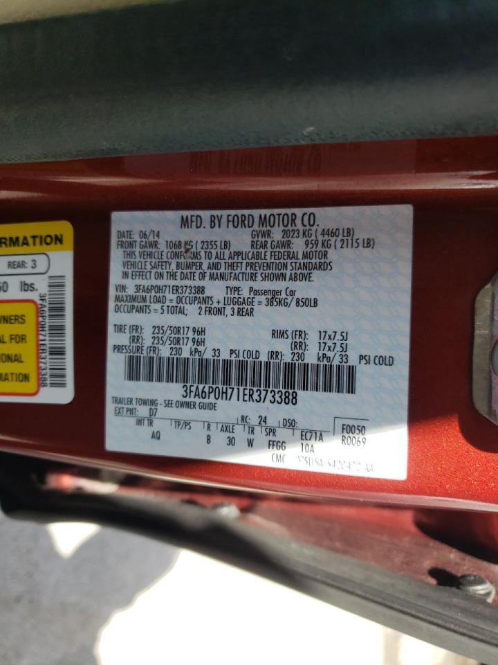 Photo 10 from auction – 2014 FORD FUSION SE with VIN 3FA6P0H71ER373388