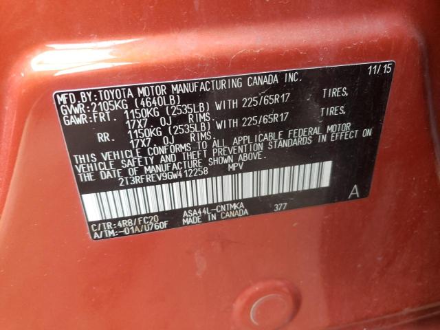 Photo 10 from auction – 2016 TOYOTA RAV4 XLE with VIN 2T3RFREV9GW412258