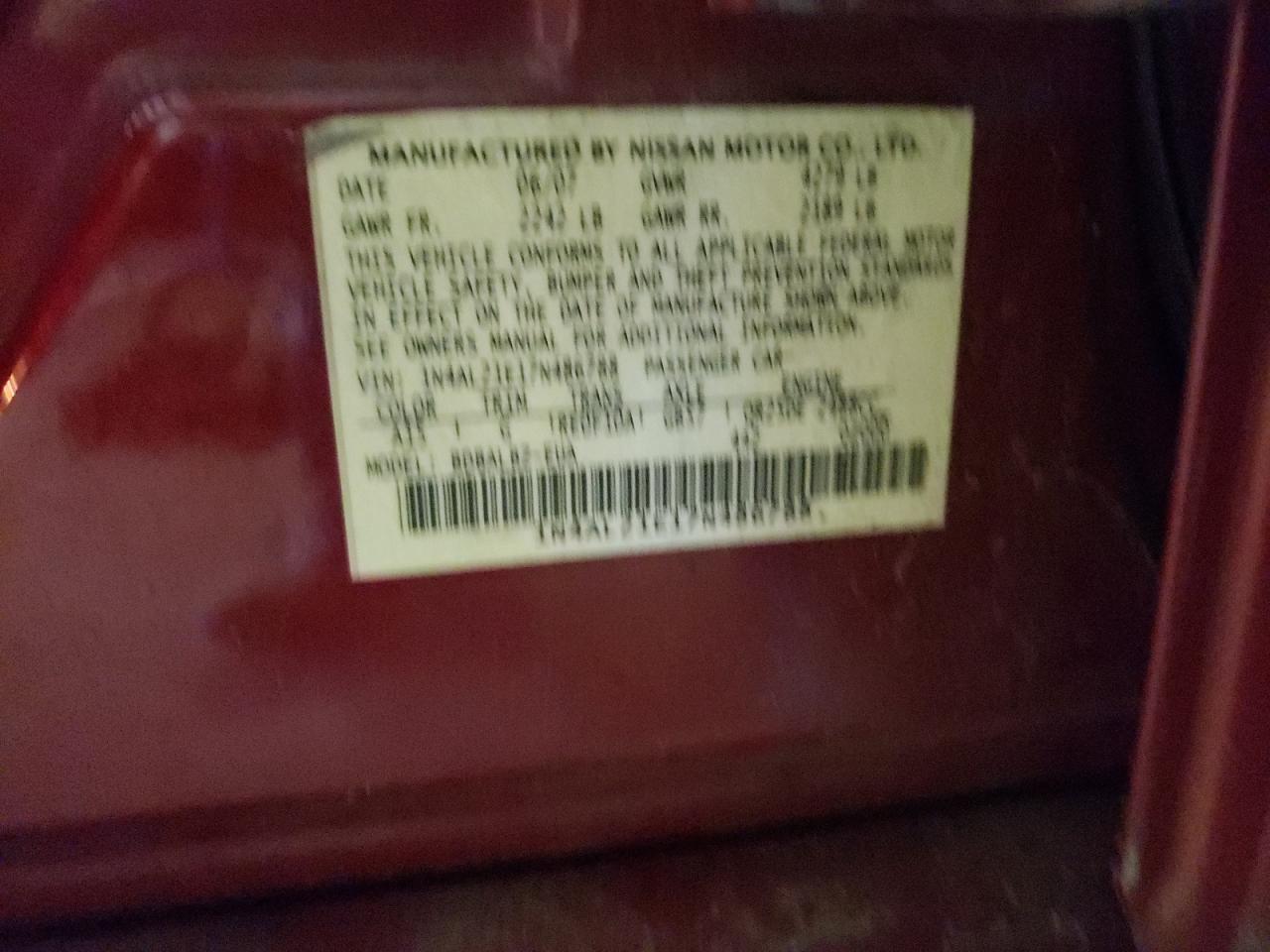 Photo 10 from auction – 2007 NISSAN ALTIMA 2.5 with VIN 1N4AL21E17N486788