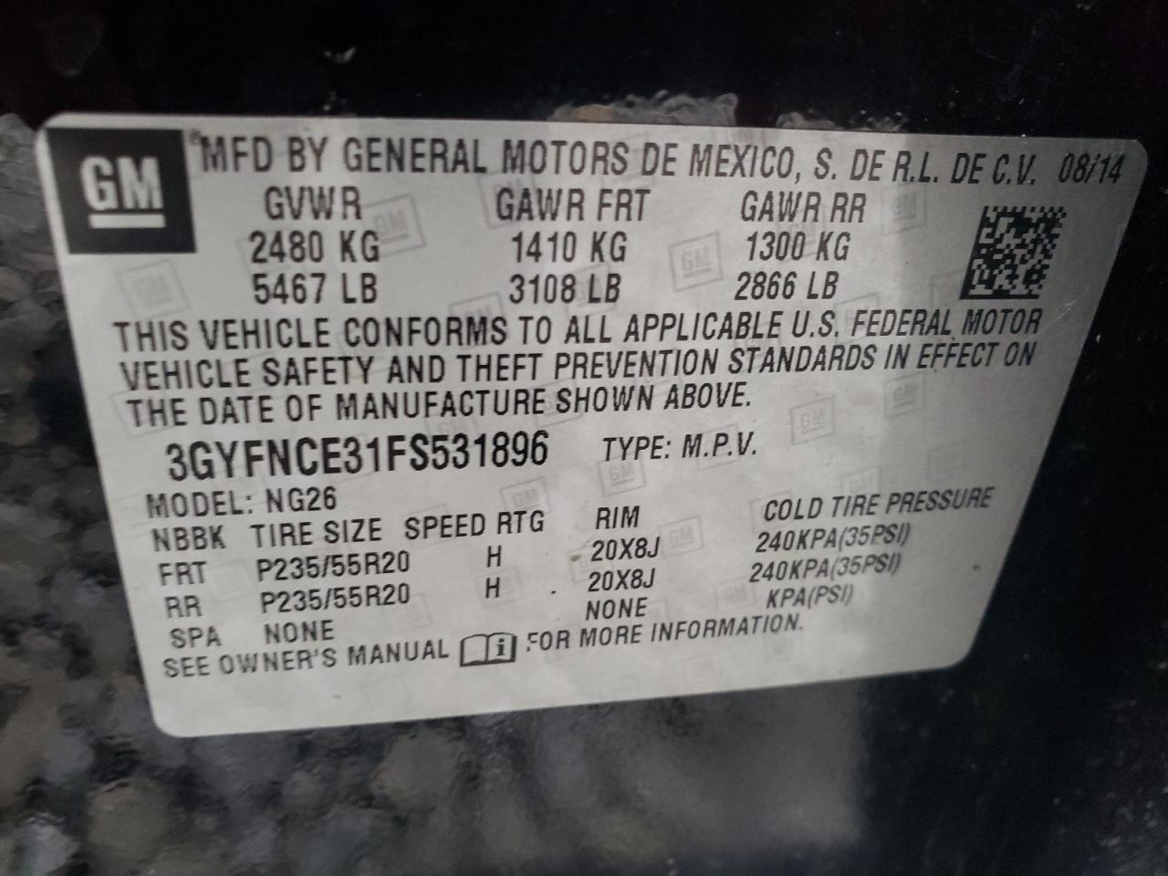 Photo 10 from auction – 2015 CADILLAC SRX PERFOR with VIN 3GYFNCE31FS531896